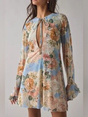 Urban Outfitters AFRM Floral Mesh Bell Sleeve Top NWT Size Small